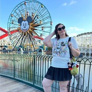 Disney White Graphic Tee with Multicolor Mickey Print